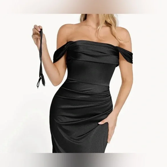 Popilush Elegant Black Dress on/off the shoulder shapewear,  size XL, NWOT - Picture 3 of 4